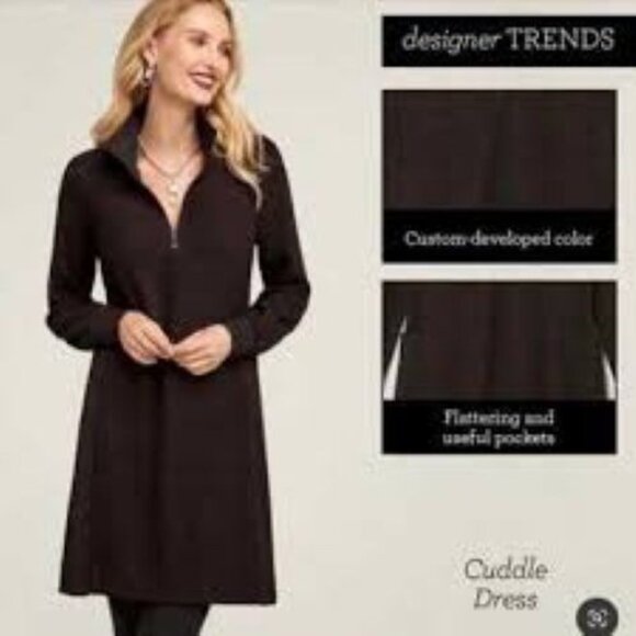 Cabi Cuddle Dress Black Purple Cozy Warm Midi 1/4 Zip Pockets Sz M Goth Grunge - Picture 1 of 15